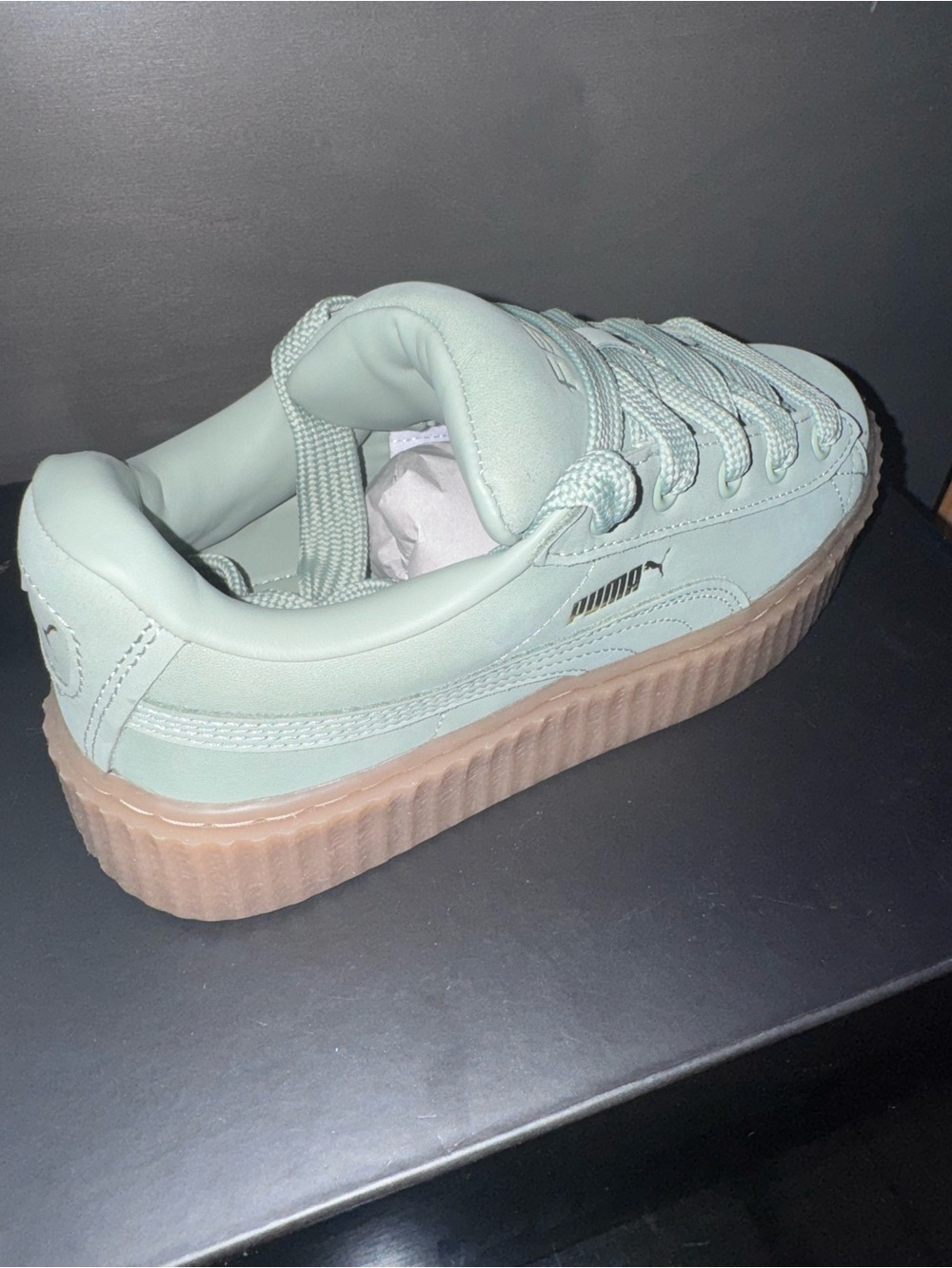Puma Kids Mint Green Low-Top Sneaker with Gold Logo Brans New! - Picture 9 of 15